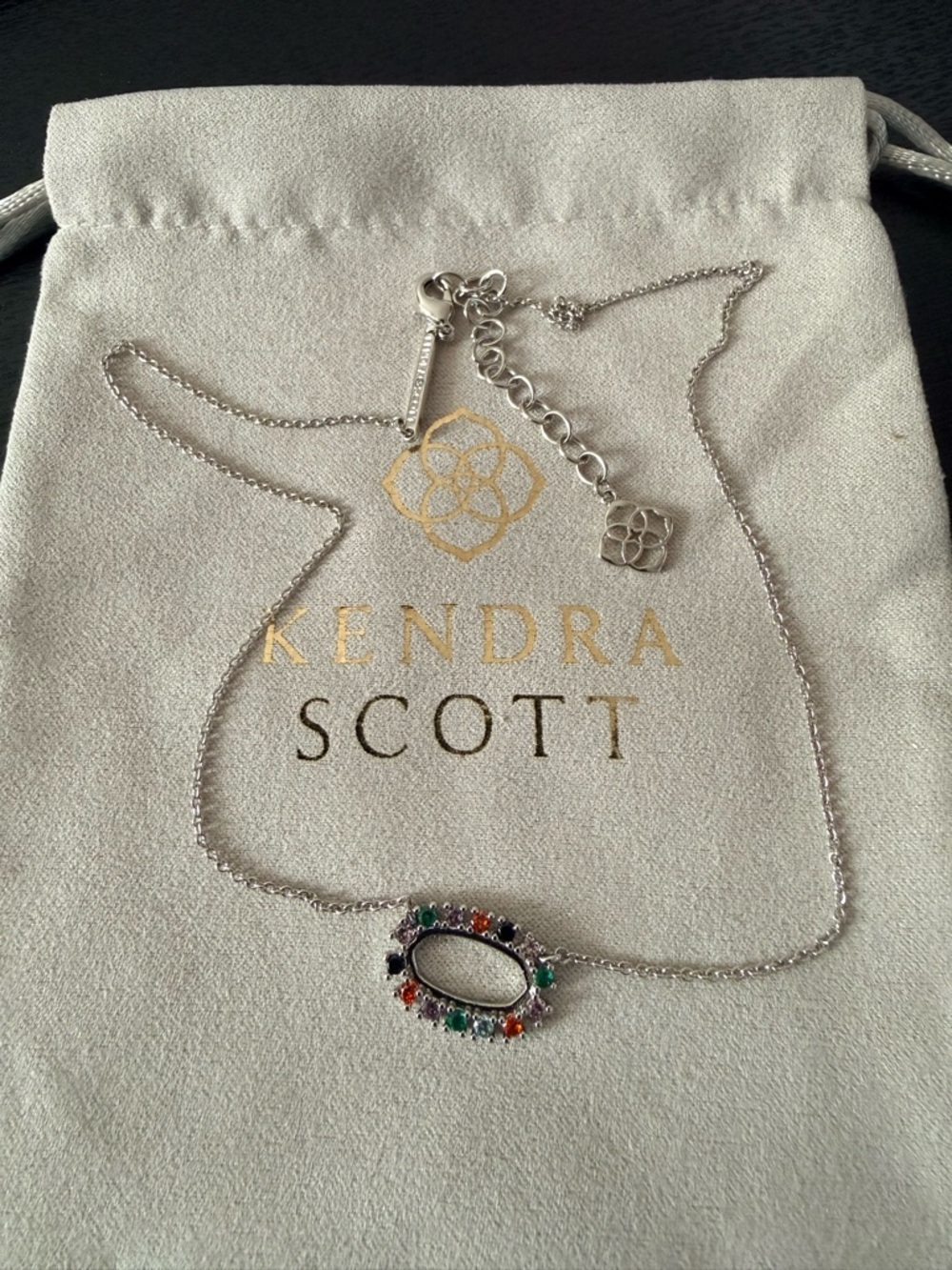 Kendra Scott Elisa Silver Tone Open Frame Necklace in Multi Crystal.